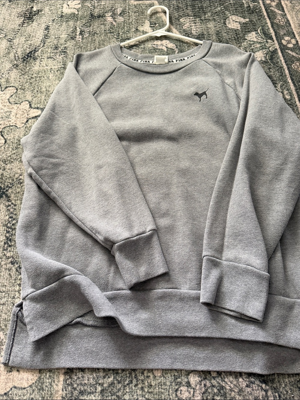 PINK Victoria's Secret Gray Sweatshirt with Floral LOVE PINK Print